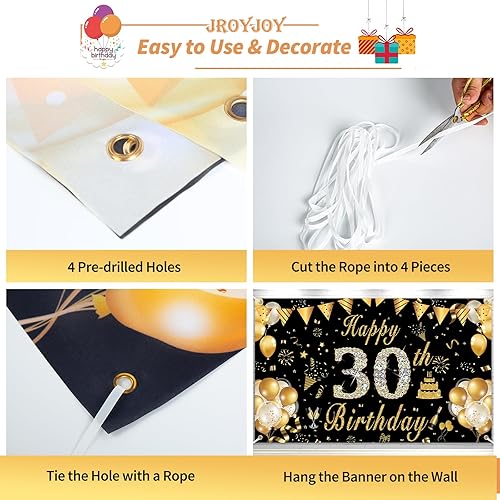 Miniatura 4 de Cartel de cumpleaños, telón de fondo de letreros de feliz cumpleaños 30, decoración de cumpleaños para mujer, decoraciones de fiesta temática de