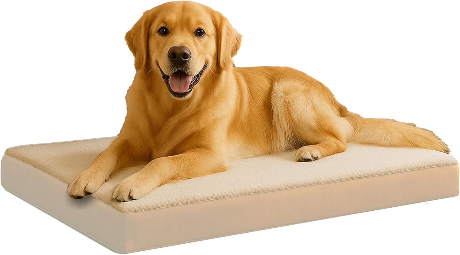 PETMAKER Orthopedic Dog Bed – 2-Layer Memory Foam Bed with Machine Washable Sherpa Top Cover – 36×27 Mattress for Large Dogs up to 65lbs (Tan)