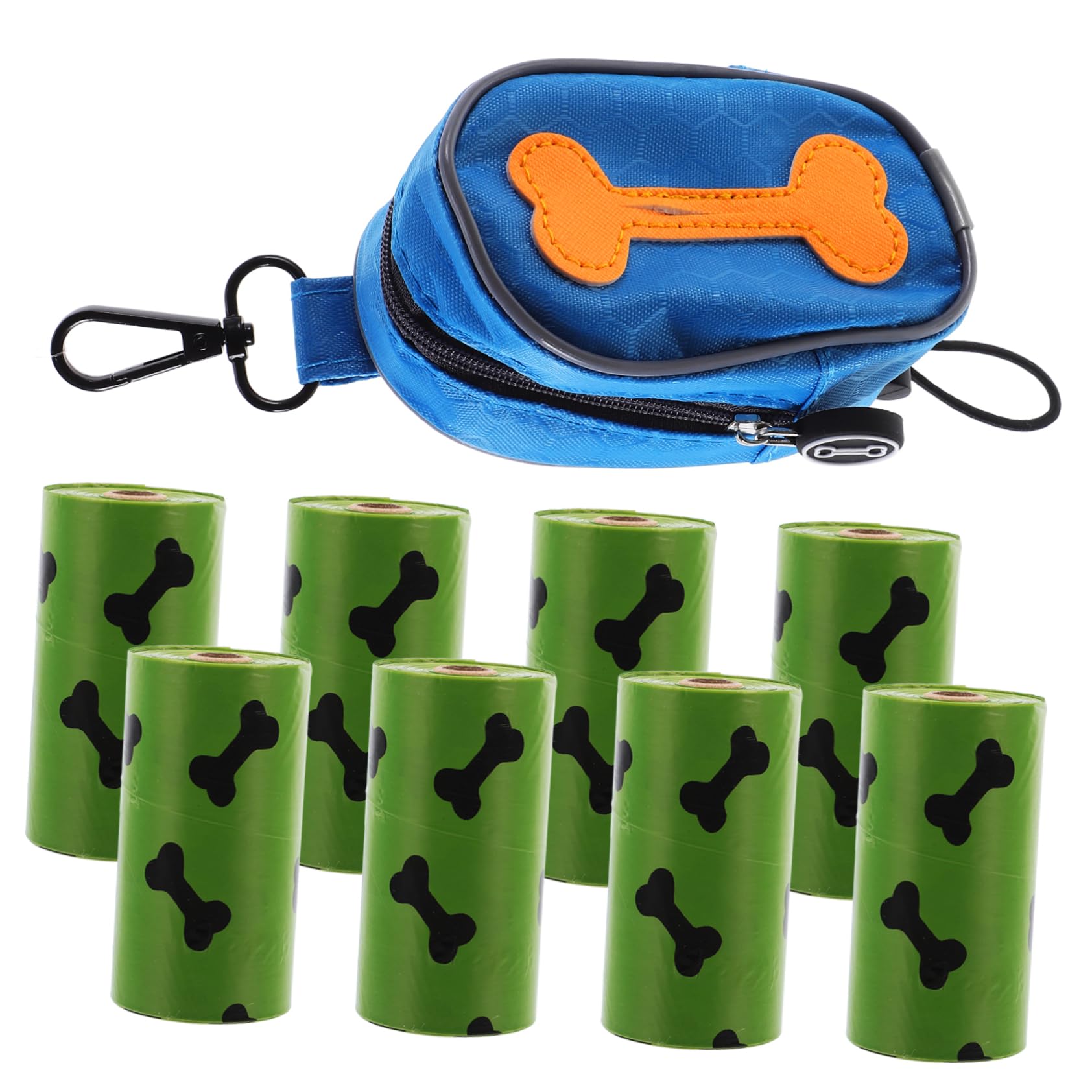 Mikikit 8Rolls Portable Dog Waste Bag Dispenser Durable Oxford Cloth Zipper Bag Disposable Dog Poo Bags for Outdoor Activities Design for Quick Use