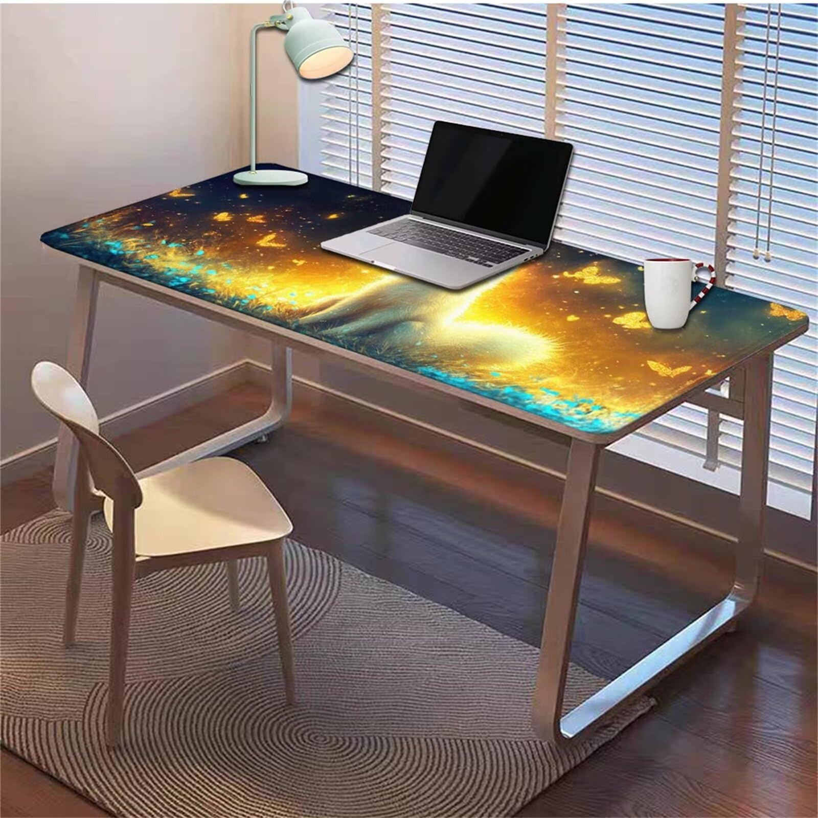 Gamingowa podkładka pod mysz 1200 x 600 x 3 mm, XXL, wodoszczelna, odporna na ścieranie, z przyszytymi krawędziami, podkładka na biurko, poprawia prędkość i precyzję pod laptopa, komputer, wzór lisa