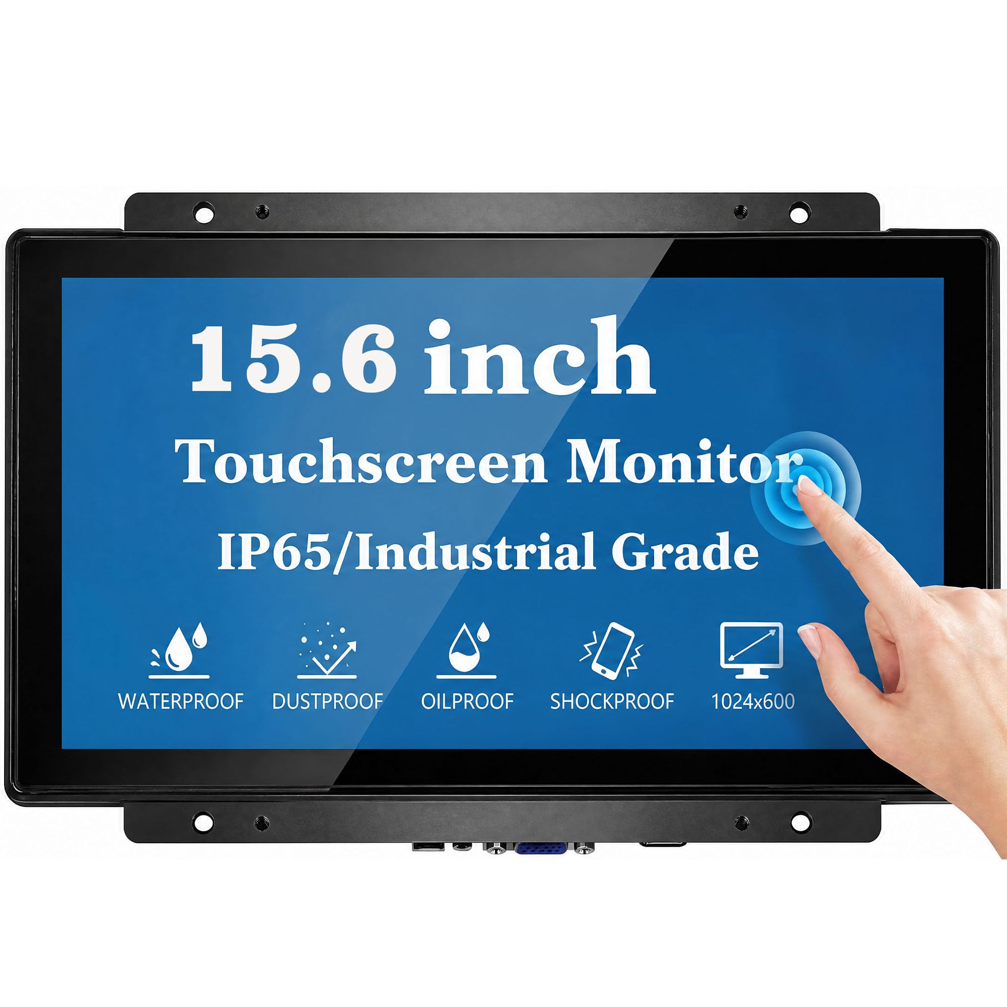 15.6 Inch Open Frame Touchscreen Monitor - 10-Point PCAP 1920x1080 FHD 300 Nit IP65 Waterproof Display - for Industrial Kiosk POS Vending Machine HMI and Digital Signage VESA Panel Mount