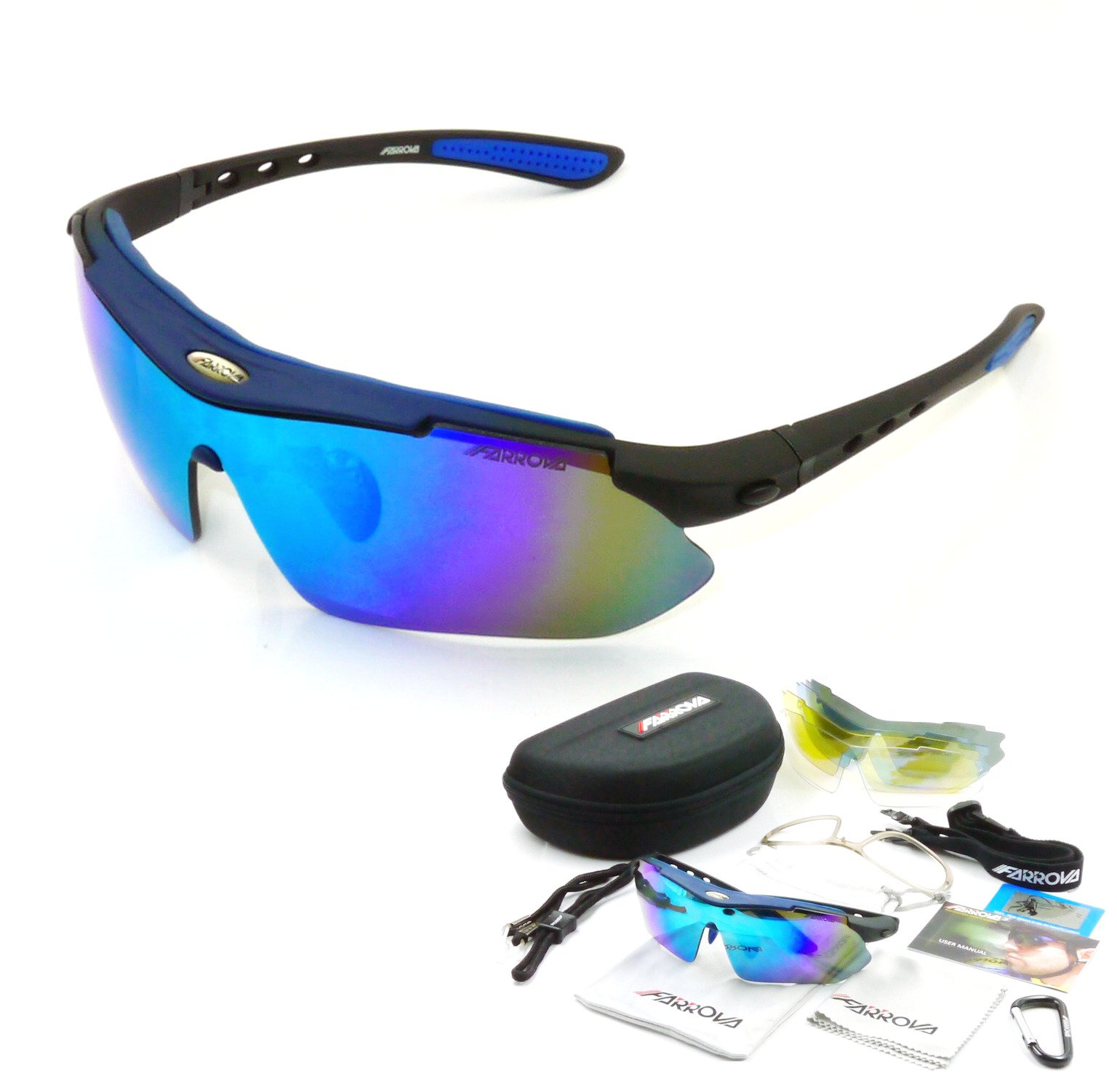 GL930P POLARIZED Sports Sunglasses with 5 Set Interchangeable Lenses (Main Black Grey Lenses are Polarized Lenses, REVO Plated Colorful Film Dark Lens, Yellow Lenses Night Vision, Blue Transparent Lenses and Crstal Clear Lenses) for Cycling, Fishing, Driving, Golf, Running and All Outdoor Activities, Shatterproof Flexible Unbreakable TR90 Frame with Built-in Optical Frame is Optional for Myopia