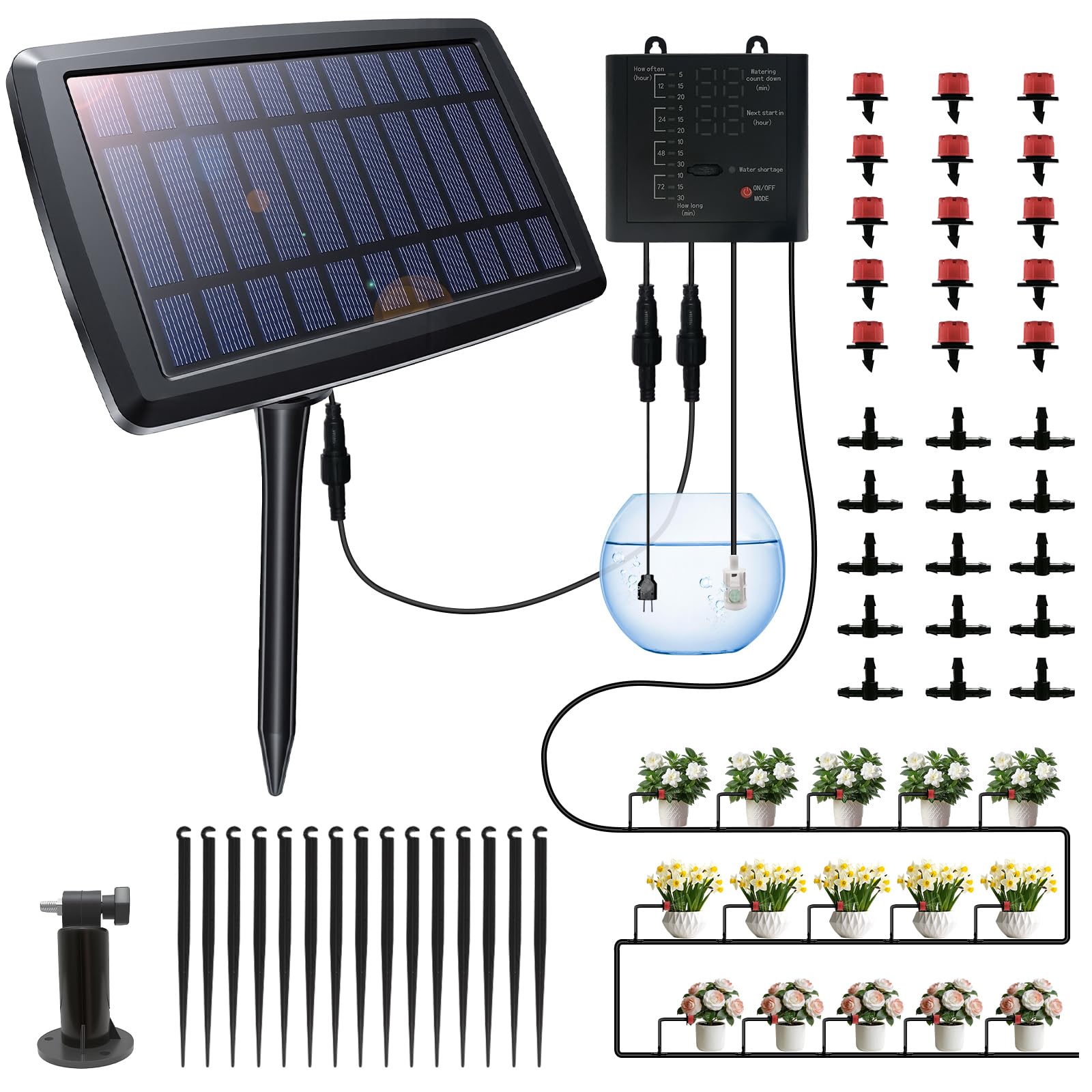 Sistema di irrigazione a goccia automatico solare, 12 impostazioni del timer, sistema di irrigazione da giardino, dispositivi di irrigazione automatica per piante, aiuole rialzate, serre, viaggi