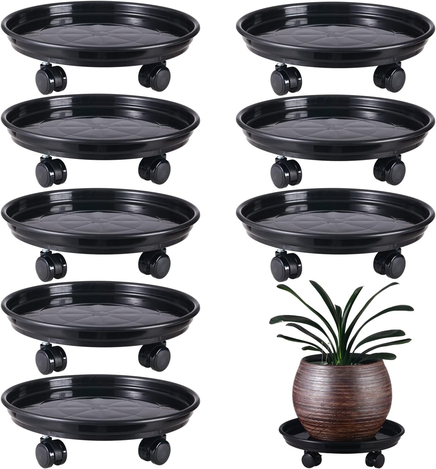 8 Packs Large Plant Caddy with PU Wheels 12" Rolling Plant