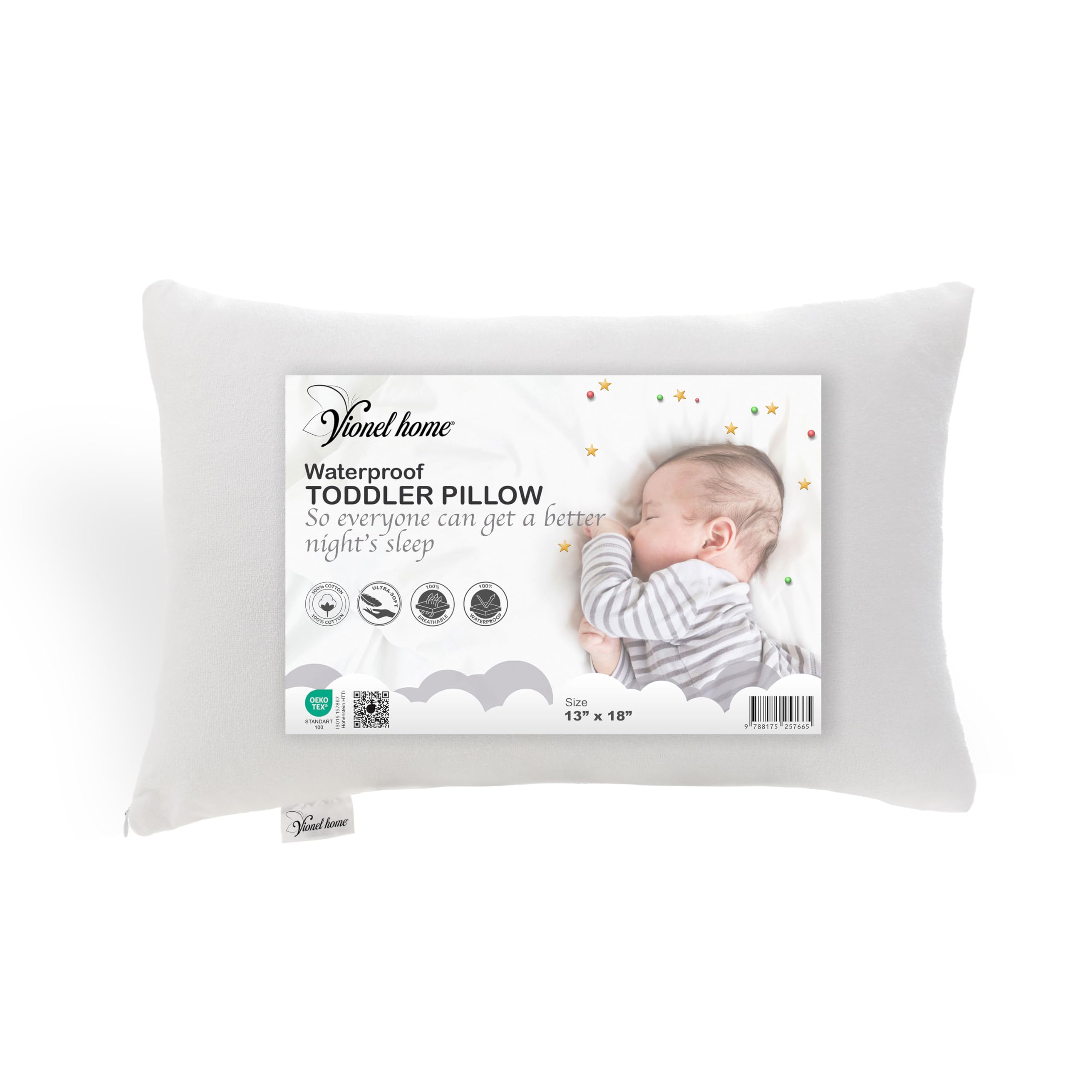 Vionel Home Su Geçirmez Bebek Yastığı, 35x45, Küçük Çocuklar Ultra Yumuşak, Makinede Yıkanabilir, Nefes Alabilir, Bakımı Kolay,%100 Pamuklu Yastıklar, Uyku, Seyahat, Beyaz Seyahat Yastığı.
