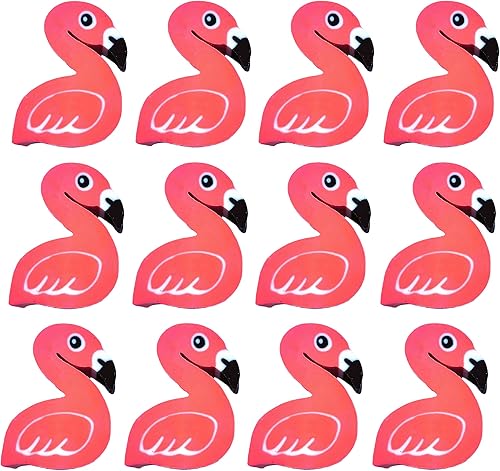 Miniatura 2 de Borradores grandes de flamenco rosa (paquete de 12) de 1.75 x 1.1 pulgadas. Goma. Bonito relleno de piñata para bolsas de regalos de fiesta.