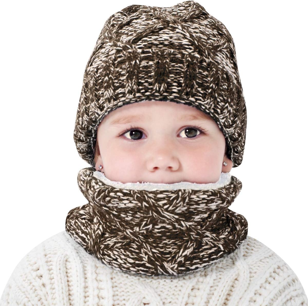 SH-RuiDu 2pcs Boys Girls Hat Circle Scarf Children Winter Knitted Warm Hat Neck Warmer
