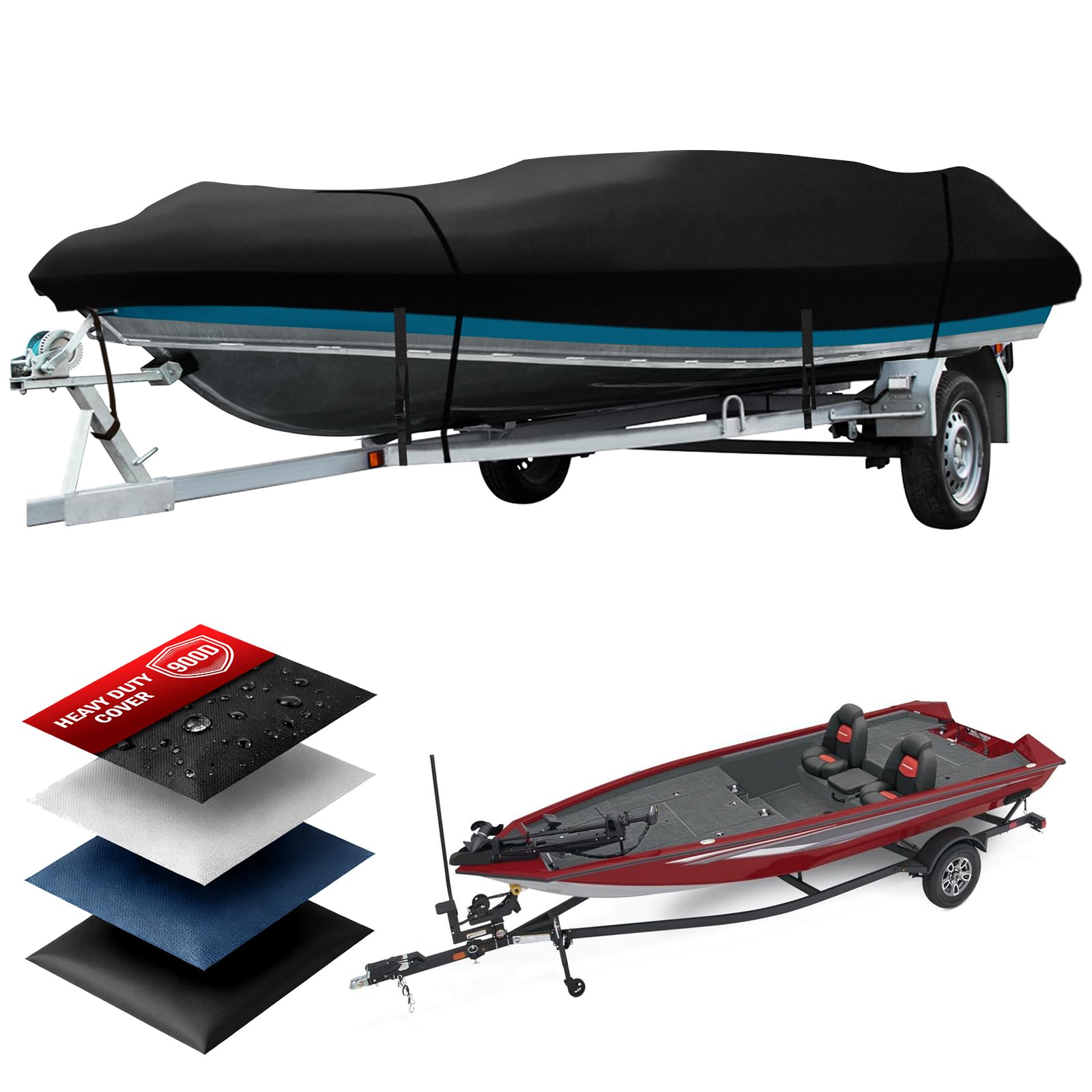 Photo 1 of Lanlelin Heavy Duty Jon Boat Cover, 14.1ft-17ft, Black