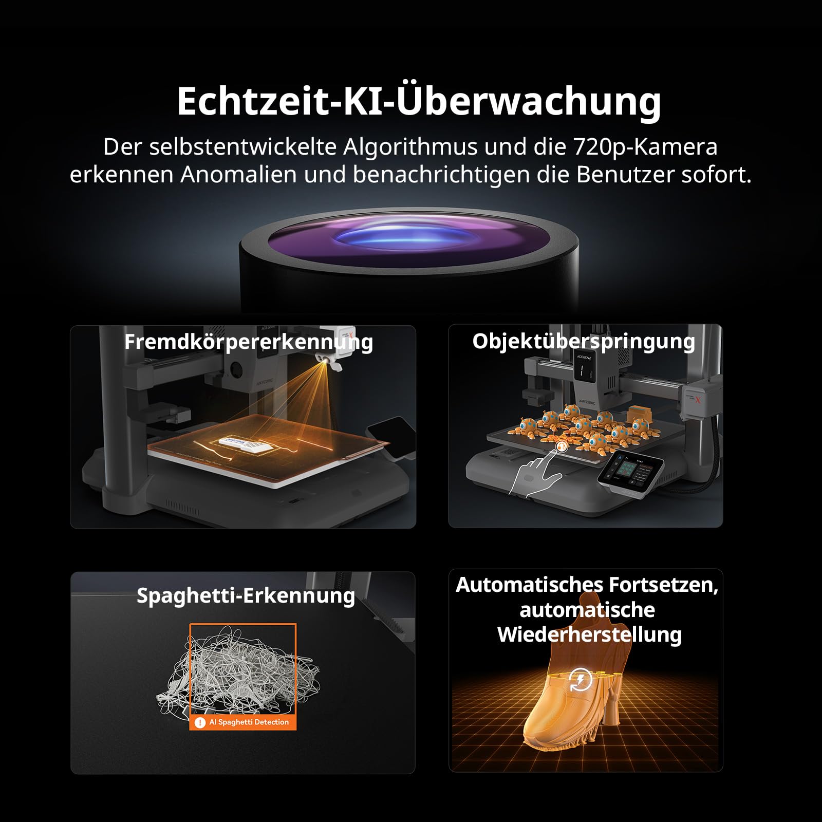 Anycubic Kobra X 3D Drucker Mehrfarbig, Verbesserte Auto Leveling | Weicher und Harter Multifilamentdruck, 4-Farbdruck bis zu 19 Farbdruck für Anfänger, Druckgröße 260 x 260 x 260 mm