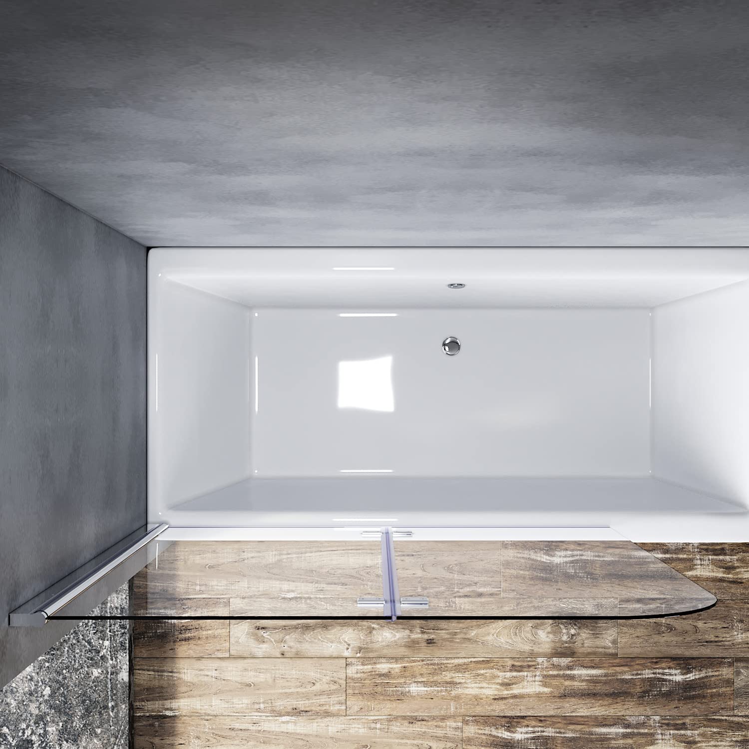 ELEGANTE Parete Vasca da Bagno Doccia 120x140cm, con Dispositivo Pieghevole a 180 °, Vetro Trasparente 6mm