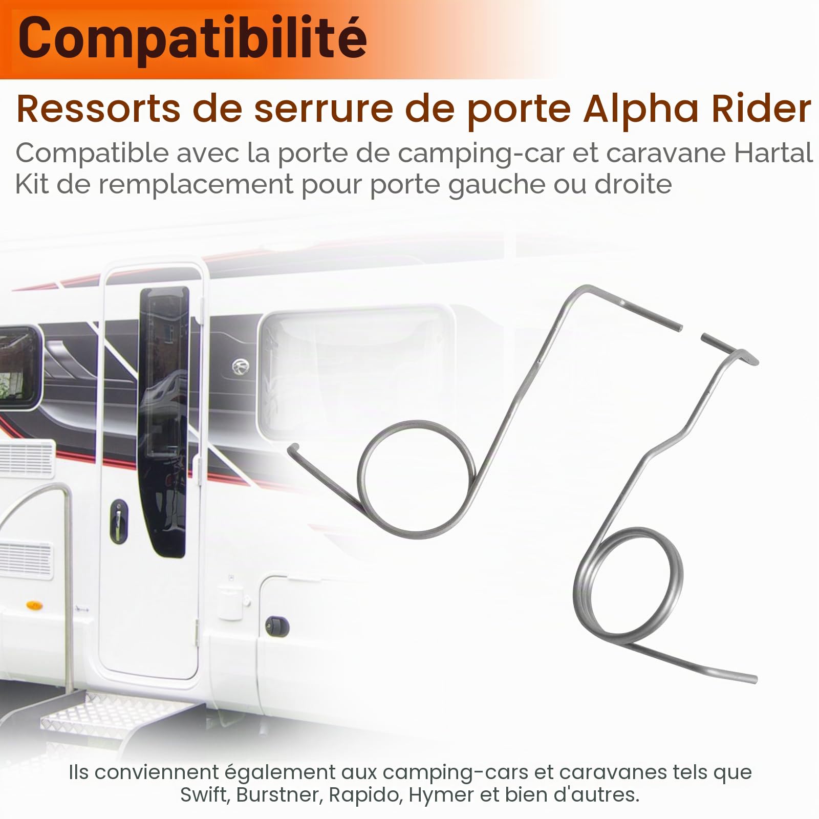 Lot de 2 ressorts de verrouillage de porte compatibles avec Hartal Motorhome Caravan Door Replacement pour porte gauche ou droite, en acier inoxydable