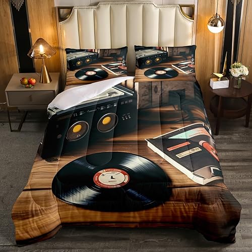 Miniatura 16 de Juego de edredón de grabación de audio vintage de los años 80, estilo retro, cintas de radio, cassette, juego de edredón de cama tamaño Queen, para