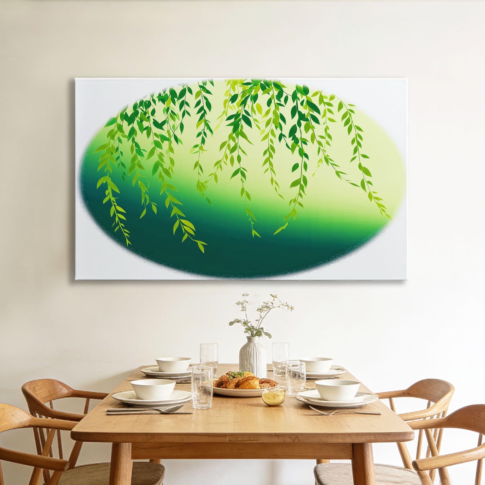 Generisch Leinwandbild mit Rahmen Grüne Weidenblätter 100x75cm Wandbild Kunstdruck auf Leinwand, Modern Wanddeko für Wohnzimmer Schlafzimmer Badezimmer Flur Dekoration