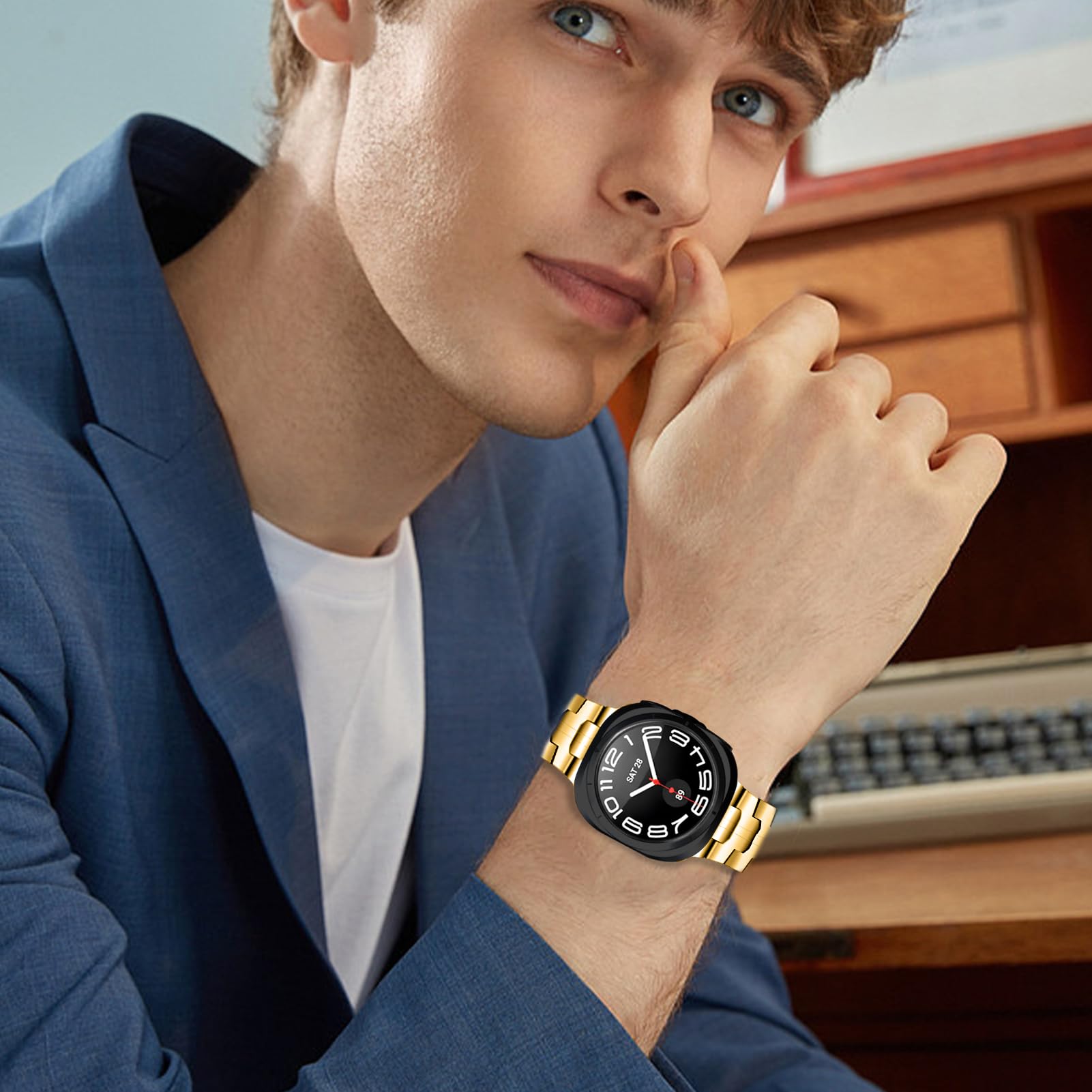 LAZIRO Bracelet de montre en métal pour Galaxy Watch 7 Ultra de 47 mm, bracelet de rechange en acier inoxydable massif, compatible avec Samsung Galaxy Watch 7 Ultra de 47 mm, doré