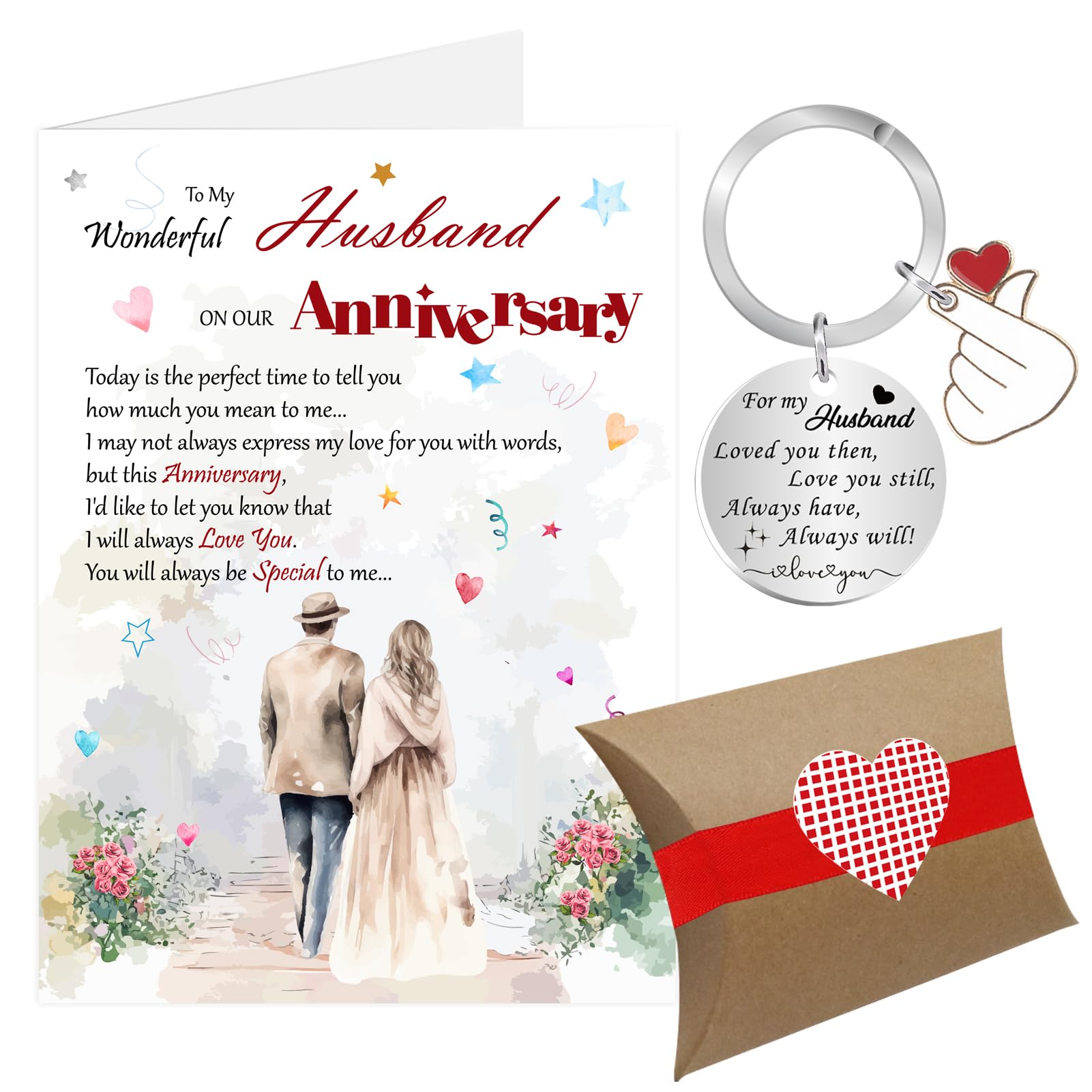 Anniversary Card for Husband, Wedding Anniversary Card from Wife, Happy Anniversary Keyring Gifts for Her with Envelope Gift Box (Husband)