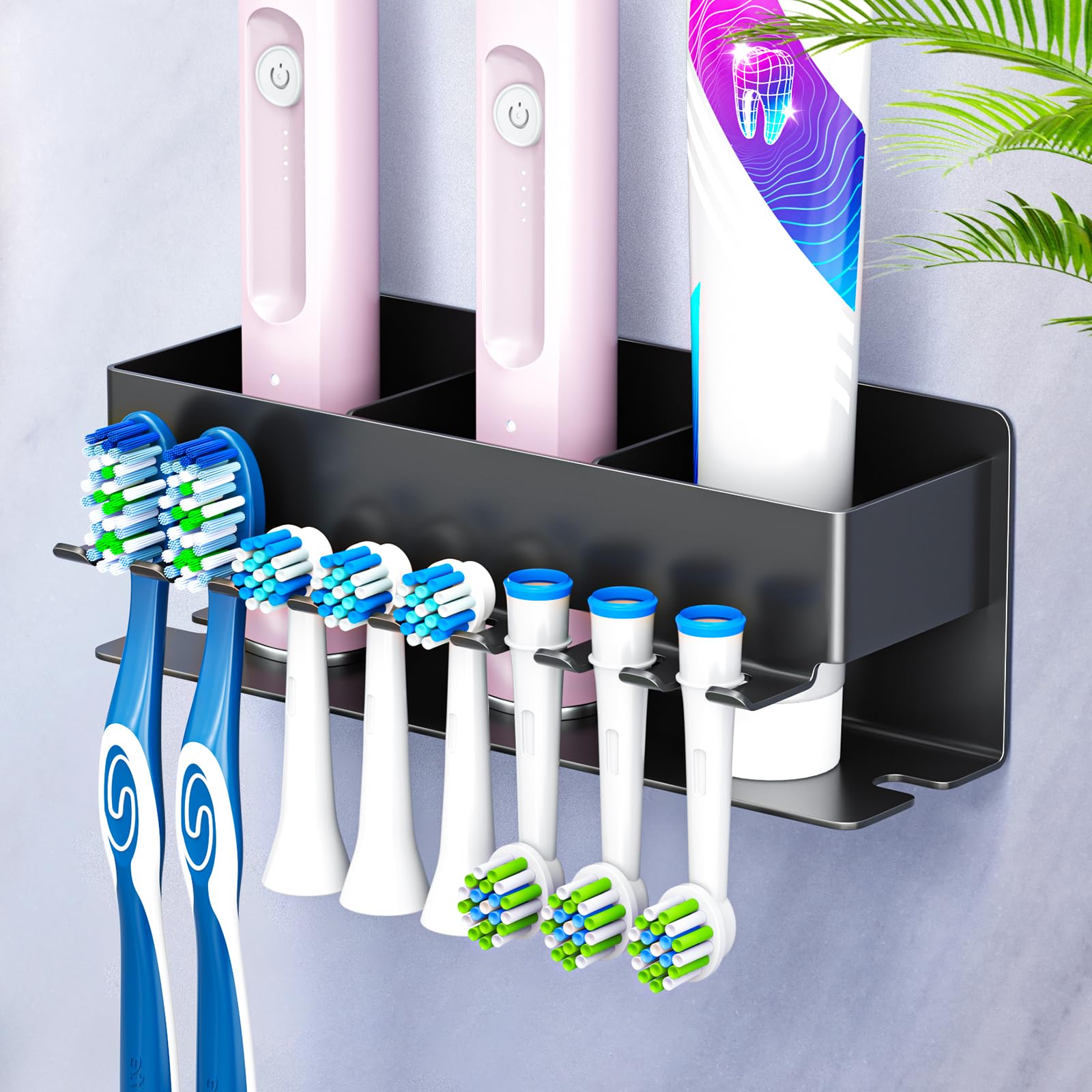 WAYASI Electric Toothbrush Head Holder, Electric Toothbrush Holder, Adhesive Toothbrush Holder Wall Mounted Non Screw, Tooth Brush Head Holder, Toothpaste Holders for Bathroom (Black, Large) — image 1