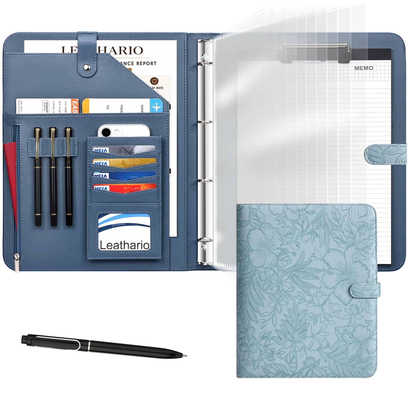 Leathario Portfolio Folder A4, 4-Ring Conference Folder, Ducument Holder