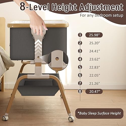 Miniatura 4 de Moisés mecedor para bebé, cuna portátil desmontable y cuna ajustable con 8 alturas, malla transpirable, cesta de almacenamiento y juguete móvil para