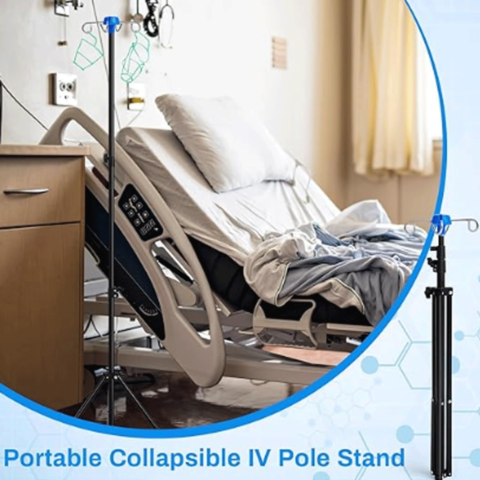 Wysuwany stojak do infuzji dożylnych, Stojak na tyczkę ze stali nierdzewnej 201 z ABS, 4 haki, kółka. Regulowana wysokość 110-200 cm