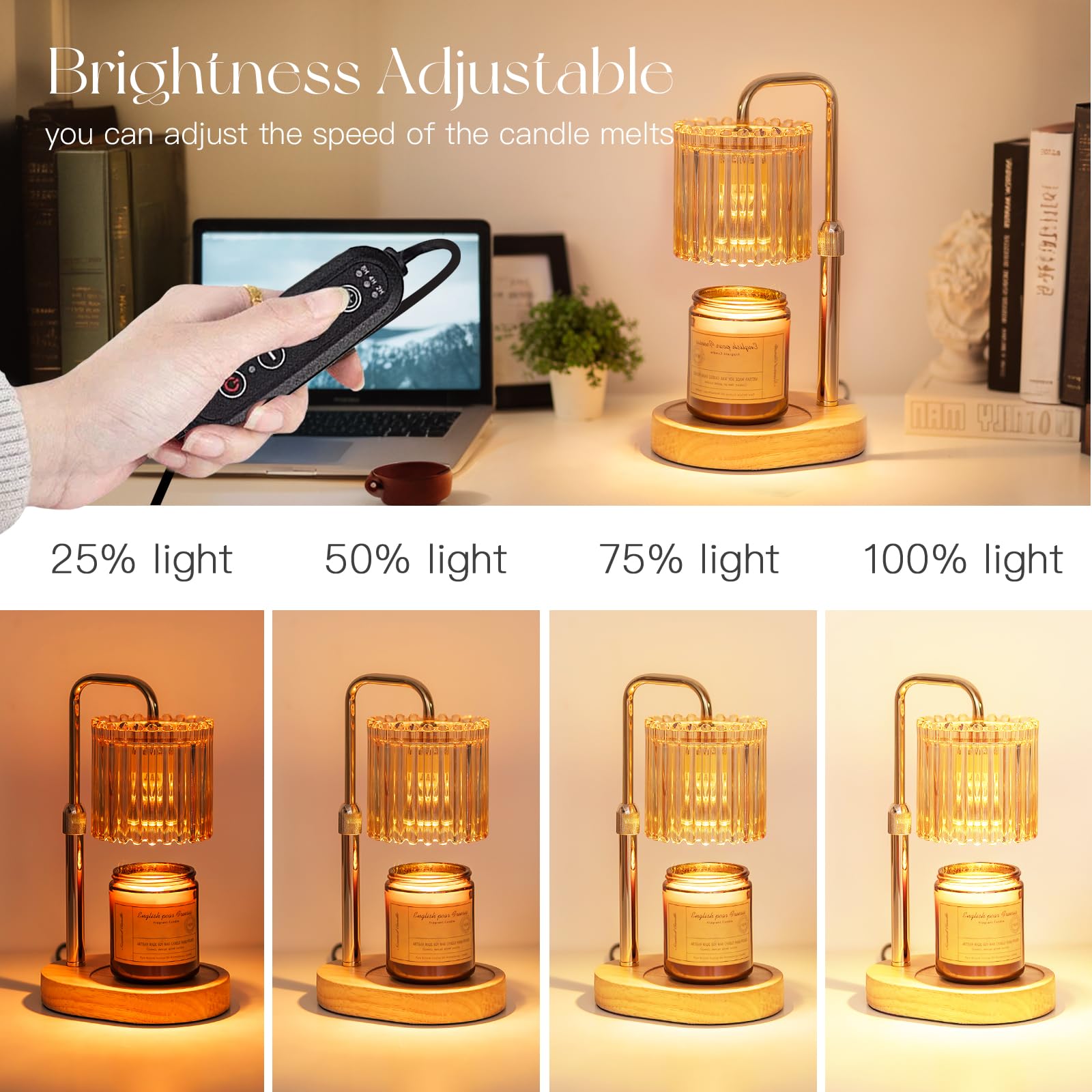 Candeldo Candle Warmer Lamp with Timer: Candle Warmer with 2 Bulbs Height Adjustable Dimmable Wax Melt Gold House Warming Gifts New Home Bedroom Decor Gifts for Women - 5
