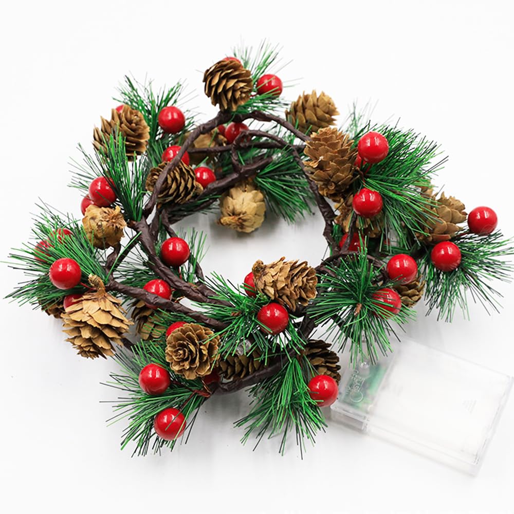 Ghirlanda Natalizia con Luci - Decorazioni Ghirlanda Natalizia 2 metri 20 leds con Pigna Frutto Rosso Pinoli Natale Decorazioni Casa per Decorare Camino Porta Scale Pareti Albero di Natale (Verde)