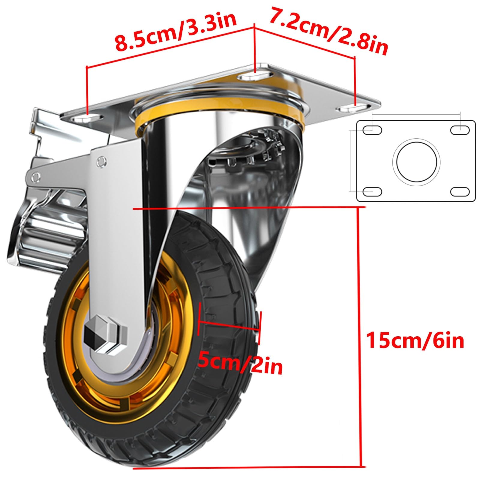 Ruote Industriali, Rotelle Piatte, Set Di 4 Ruote Girevoli con Freno, Ruote con Freno, Ruote Girevoli Pesanti, Pivottanti per Mobili In Gomma Piccola, per Carrelli (Color : 4 caster (with brake), Si
