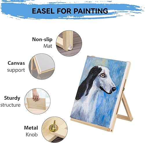 Miniatura 18 de Inburit Juego de pintura artística con caja de caballete de madera, pinturas acrílicas de 24 colores, 8 pinceles de pintura, 6 paneles de lienzo, 54