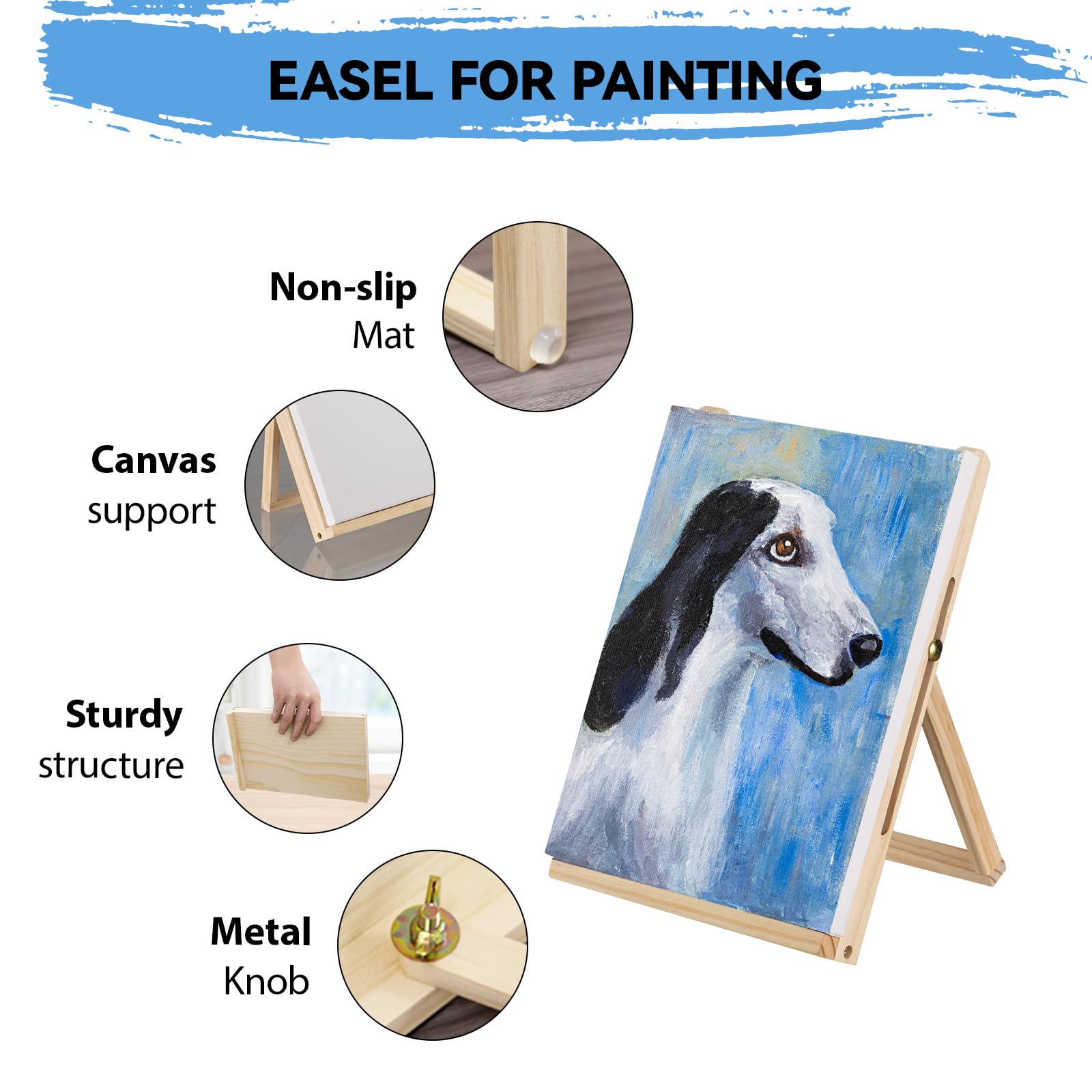 Inburit Lot de 36 kits de peinture acrylique pour adultes et enfants, ensemble de peinture acrylique avec chevalet en bois, 18 couleurs, 8 pinceaux, 6 toiles, kit de peinture pour artistes débutants