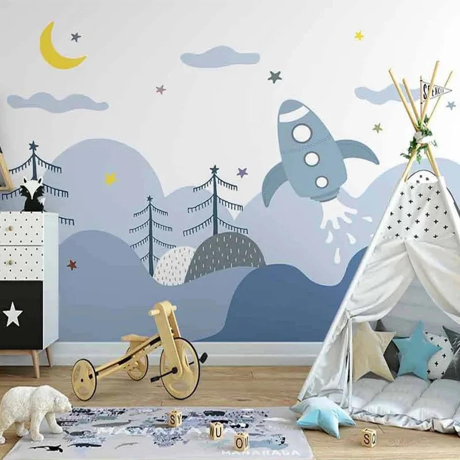 Peinture murale nordique fusée pour égayer un mur blanc de chambre