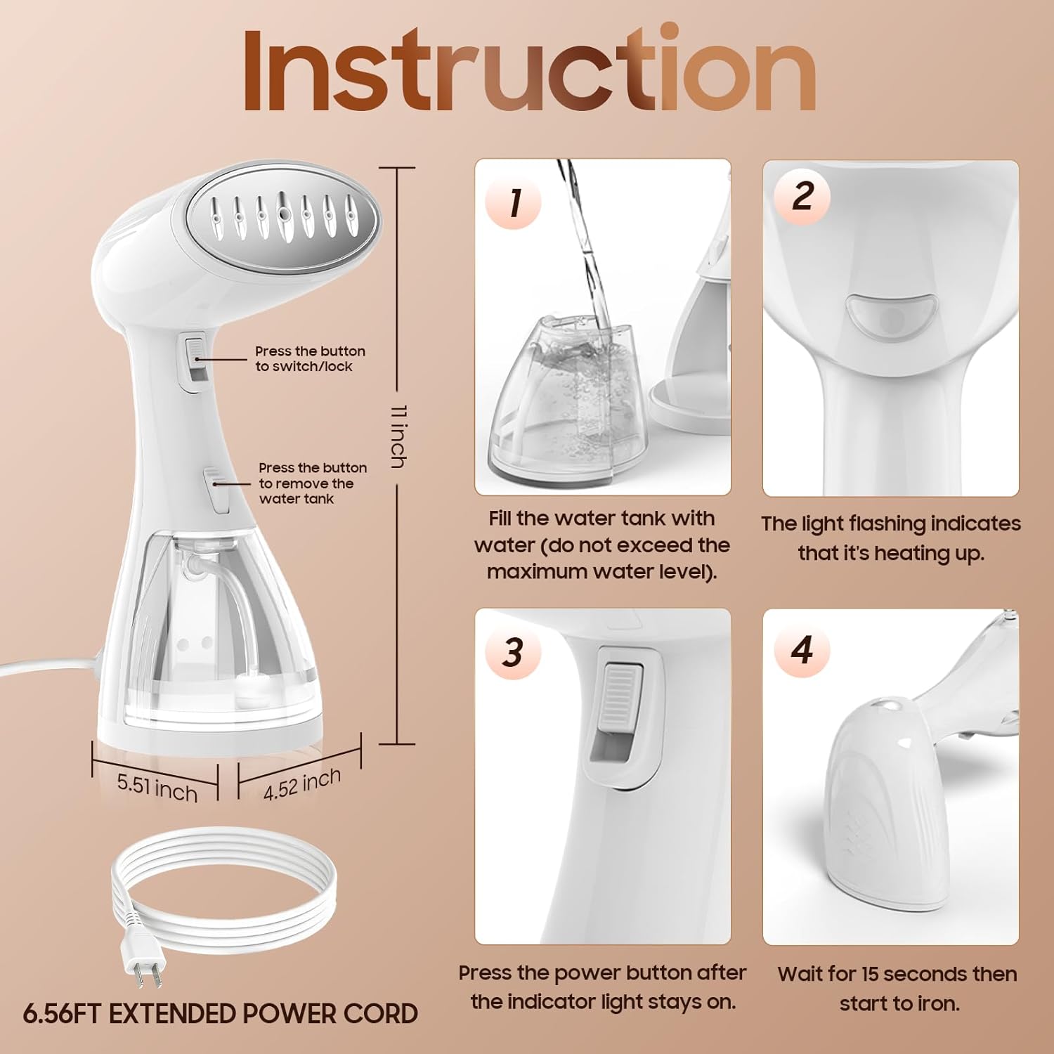 Portable Hand Held Steamer for Clothes - 1350W Handheld Clothes Steamer, 15S Rapid Heating, Garment Wrinkle Remover Fastly Make Clothes Soft & Gentle, Large-Capacity Iron for Hotels/Travel