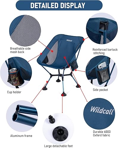 Miniatura 7 de WildCall Silla de camping compacta ultraligera con marco de configuración rápida Silla de playa con pies grandes antihundimiento 1 azul,1 X Negro,2