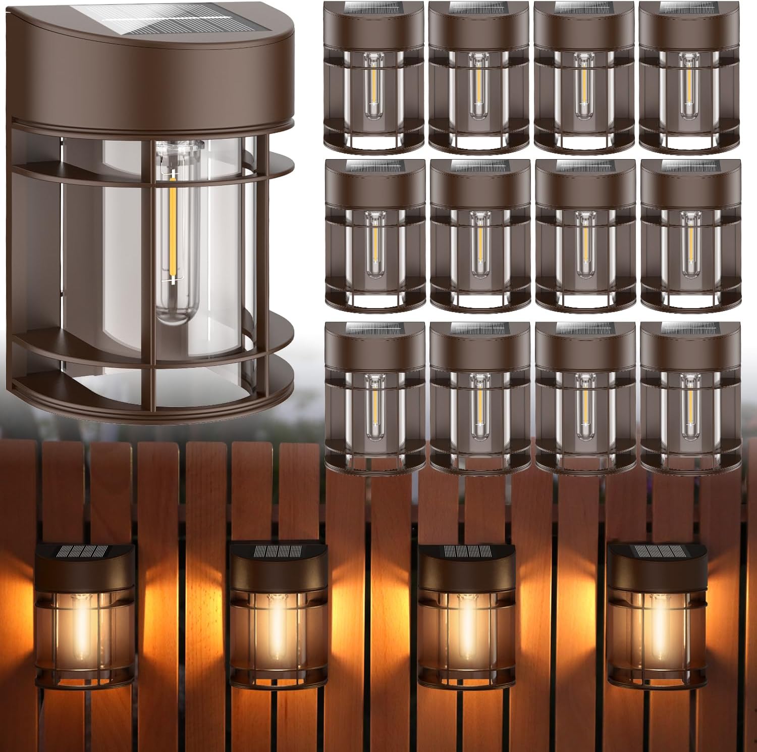 Solar Fence Lights Outdoor, 8 Pack Waterproof Solar Lights Outdoor, Outdoor Solar Light Fence Light for Garden Fence Post Step Stair Backyard