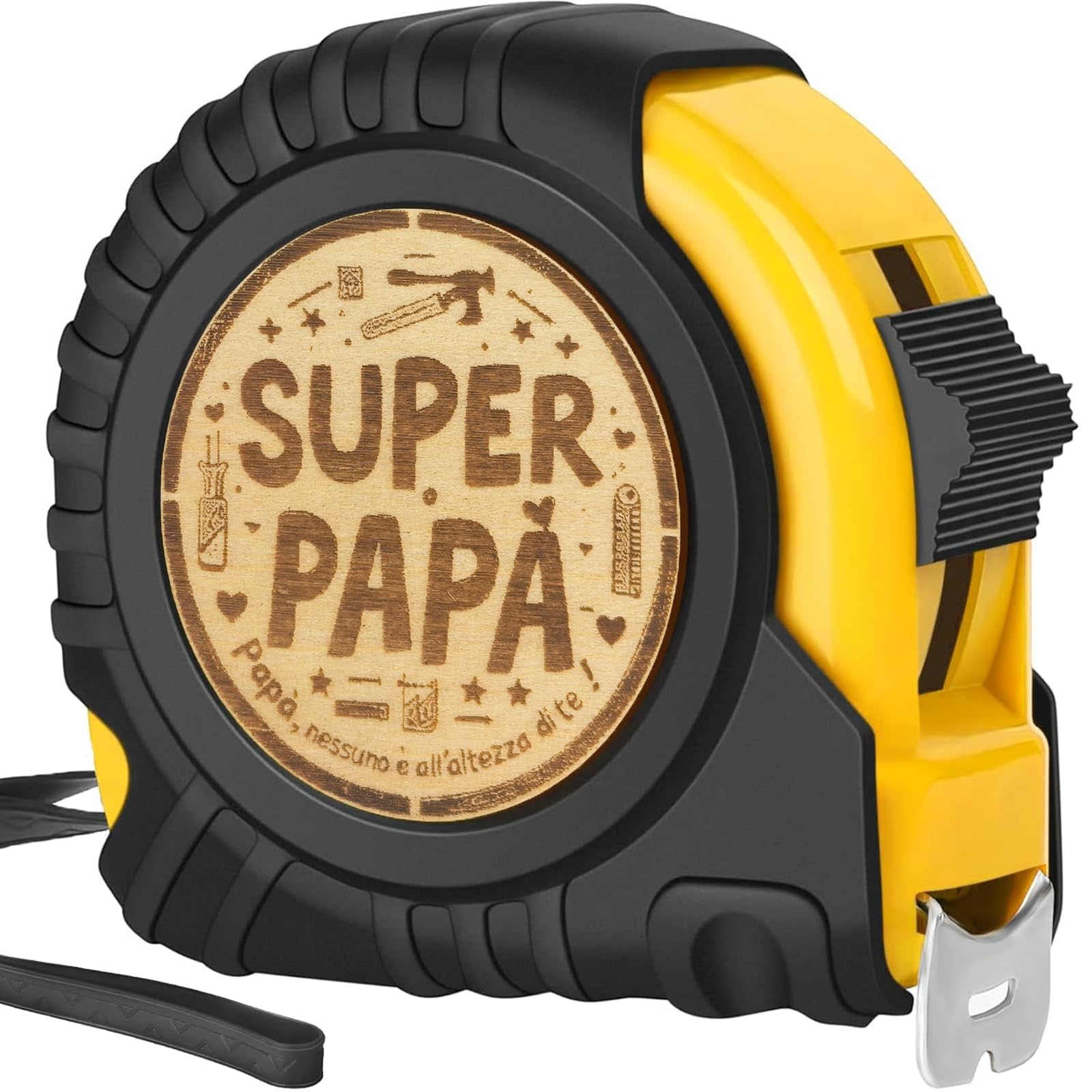 Regalo di laurea per la festa del papà, metro a nastro per papà, regalo di compleanno e Natale per papà, metro a nastro in vera pelle inciso da 5 metri e 25 mm, regalo per papà, giallo
