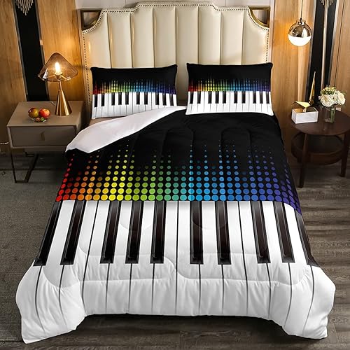 Erosebridal Edredón de plumas de piano, juego de ropa de cama de lunares arcoíris para niños, niñas, adolescentes y mujeres, juego de edredón con