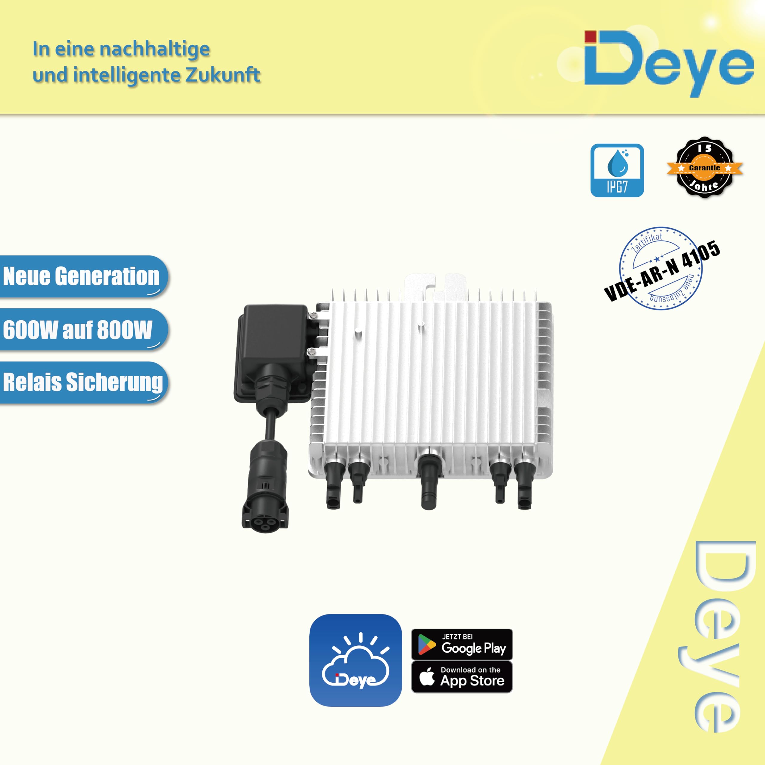home Trends® Deye SUN-M80G4-EU-Q0 - Micro inverter di nuova generazione 800 W Ralais Solar PV esterno con cavo Schuko da 5 m