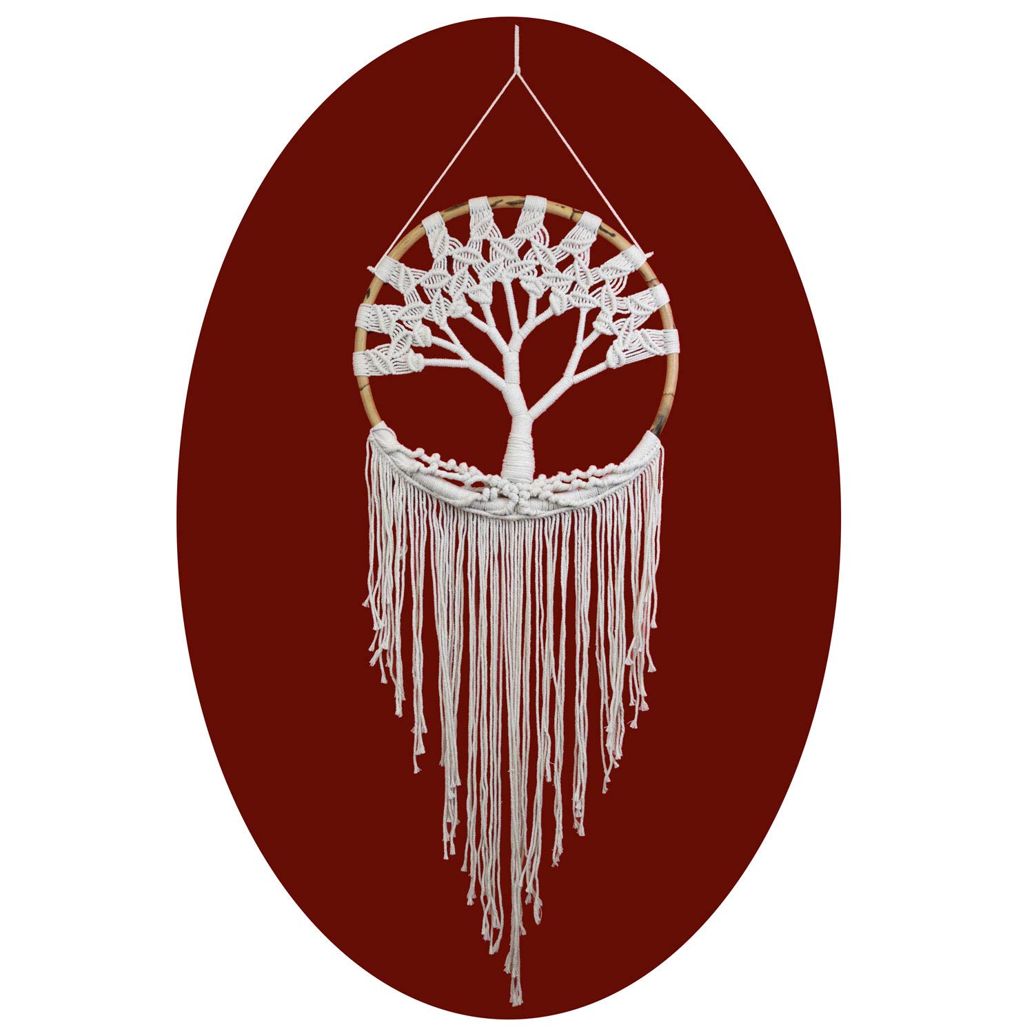 Simandra traditioneller handgefertigter Traumfänger mit Lebensbaum im Makramee Stil – hängender Boho Dreamcatcher mit Lebensbaum aus natürlichen Materialien handgefertigt – 55 x 137 cm