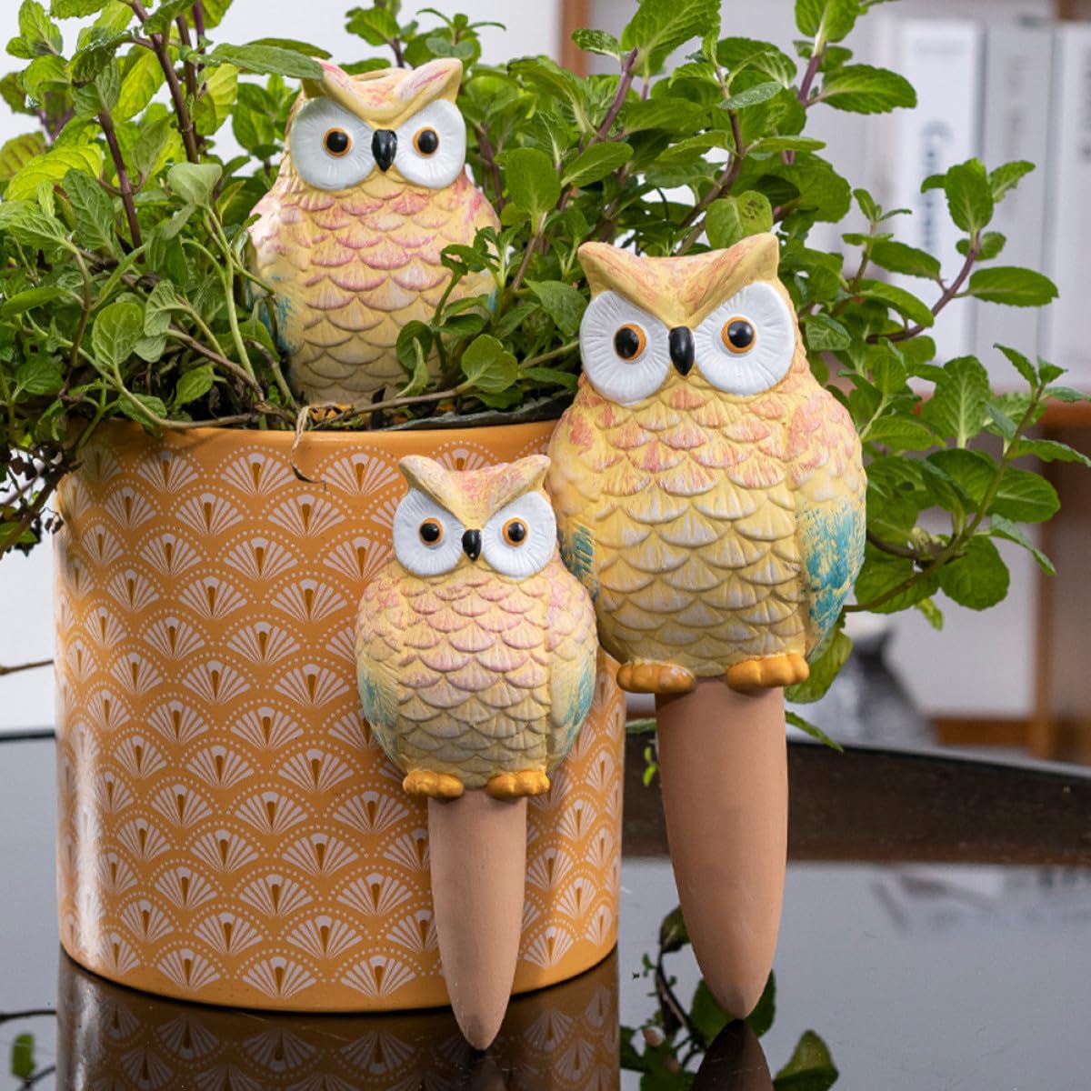 SOIMISS Lot de 4 Arroseurs Automatiques Hibou en Céramique 210 ML, Système d'Arrosage pour Plantes d'Intérieur, Dispositif d'eau Réutilisable pour Pots, Outil Pratique pour Succulentes et