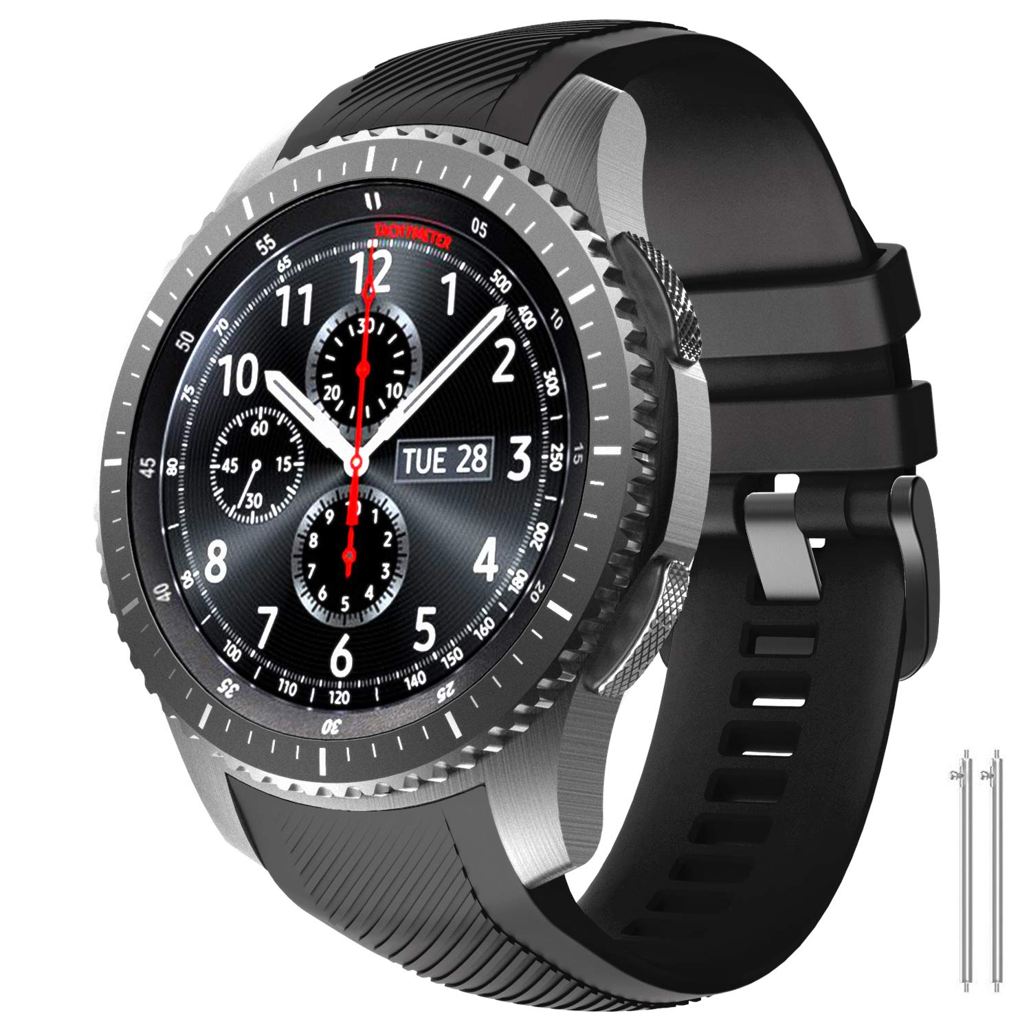 NotoCity for Gear S3 Frontier Band No Gaps, Silicone Replacement Band for Gear S3 Frontier/Classic/Galaxy Watch 46mm(Black) : Cell Phones & Accessories