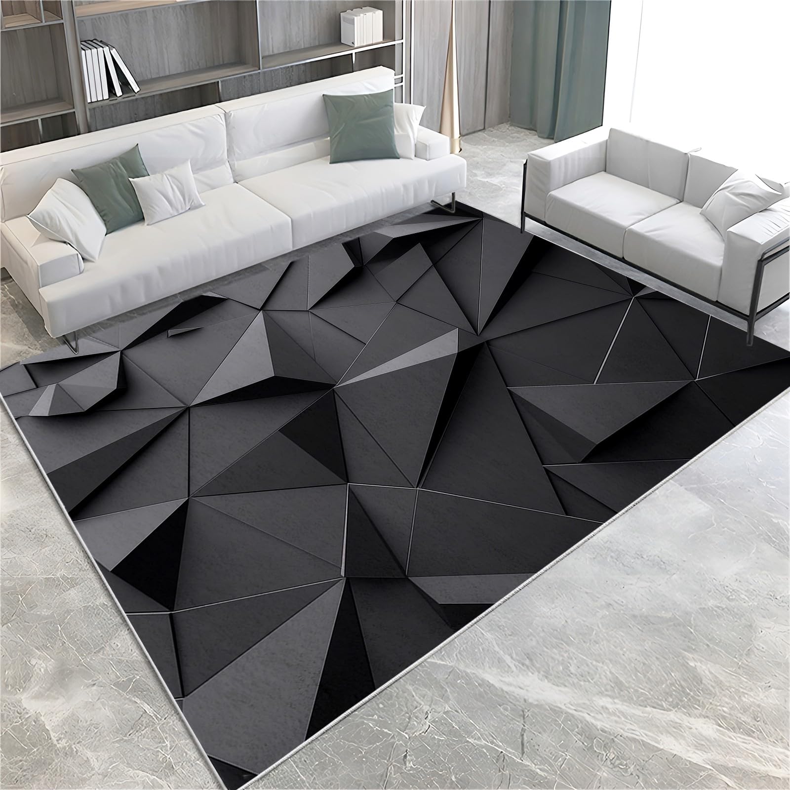 Tappeto Soggiorno 160x230 cm Triangolo Geometrico Grigio Tappeti Moderni Camera da Letto Antiscivolo, Lavabile Cucina Pavimento Tappeti di Zona, per ingresso soggiorno camera da letto