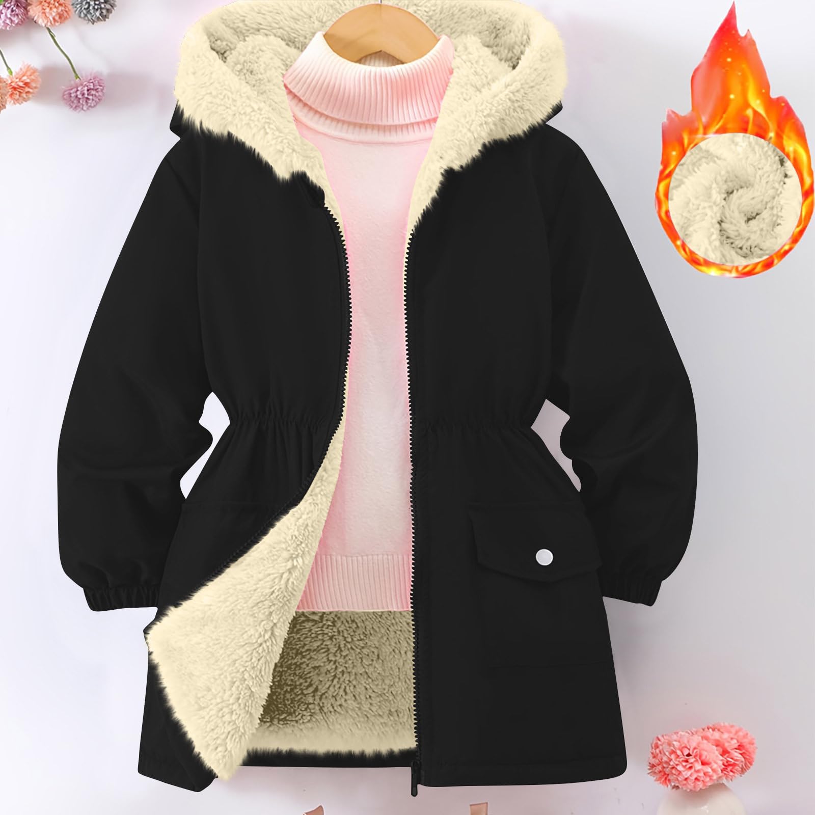 Generisch Wintermantel Mädchen Lang Kinder Winterjacke Kapuzenjacke Warme Tasche Outdoorjacke