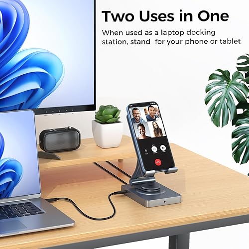 Miniatura 6 de Hub USB C versátil (11 en 1) con lector SD TF 4.0, 4K 60Hz HDMI, RJ45, audio, USB A, USB C, estación de acoplamiento USB C giratoria para tabletas,