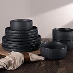 Richmount Star Dinnerware Sets, Plates and Bowls Set for 4, 12 Piece Dish Set, Ribbed, Matte Dark Charcoal