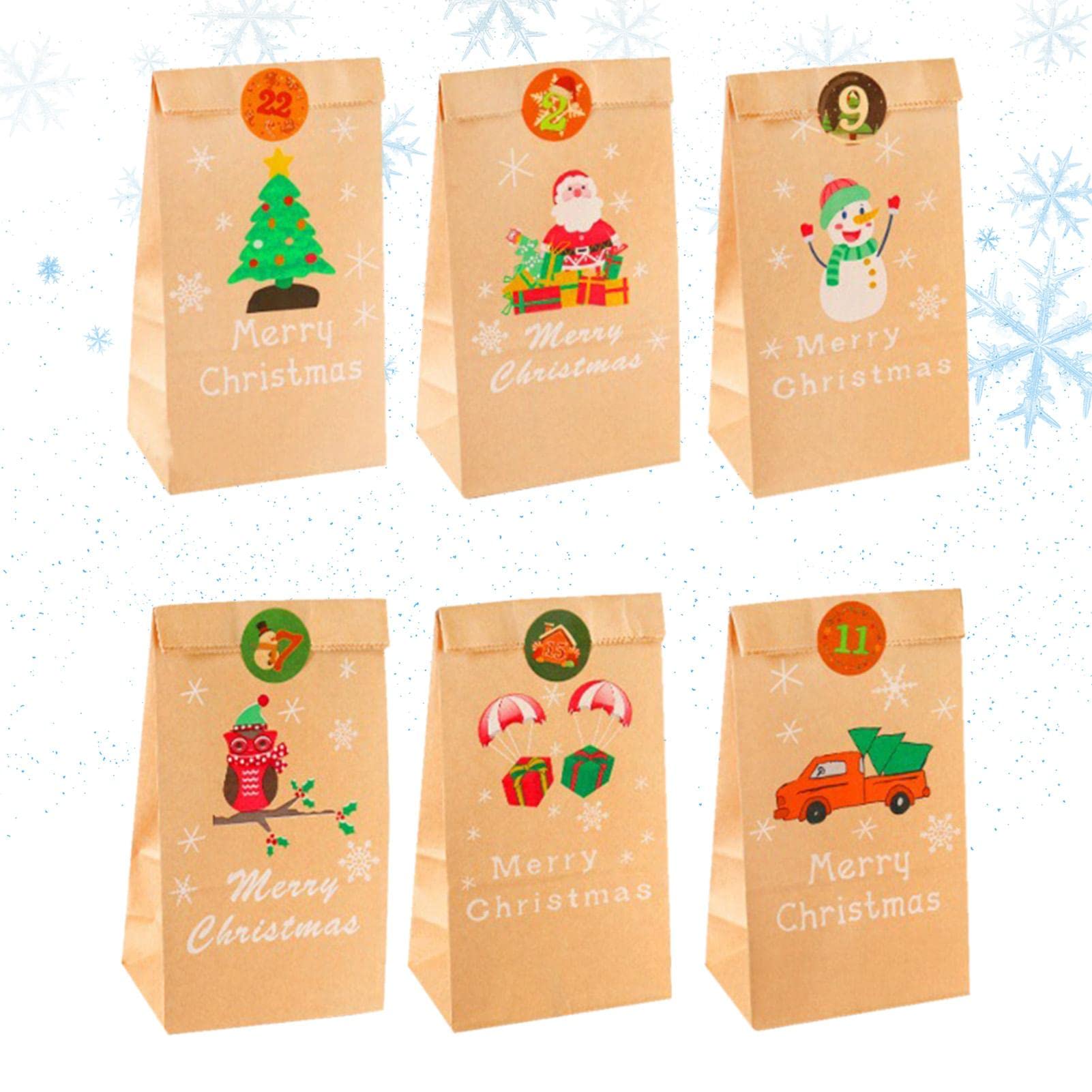 Richolyn Kraft Goody Gift Paper Bags Christmas - Sturdy Bags Paper | Paper Christmas Advent Calendar Bags Hanging Countdown Calendar Gift Bags Candy Gift Bags for Wall
