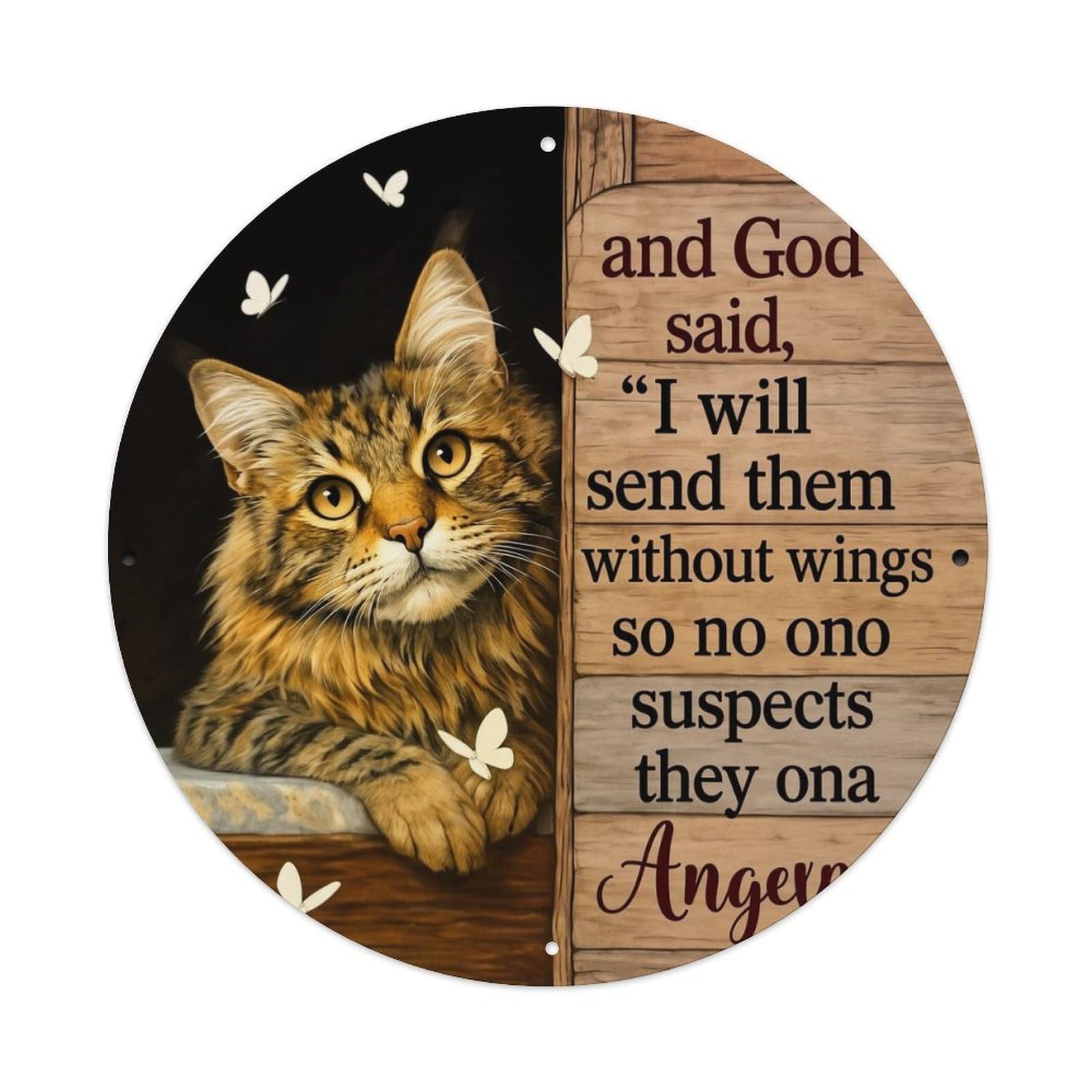 Cat With Butterflies And Text Vintage Metal Tin Sign Retro Wall Decor for Home Bar Garage Cafe, Indoor & Outdoor Decorative，circle Metal Poster, 8x8 Inch