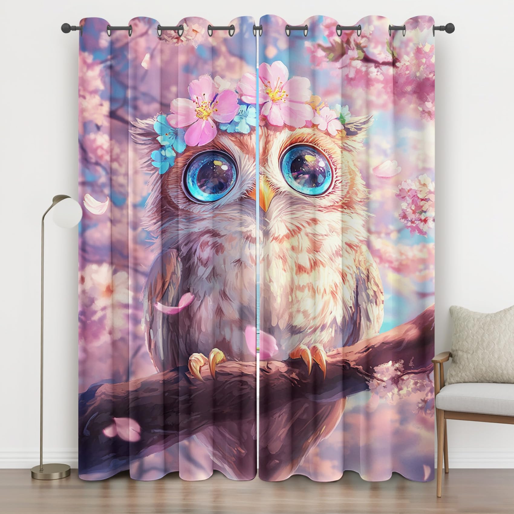 Rideau occultant anti froid et lumière motif hibou 3D pour fenêtres de salon