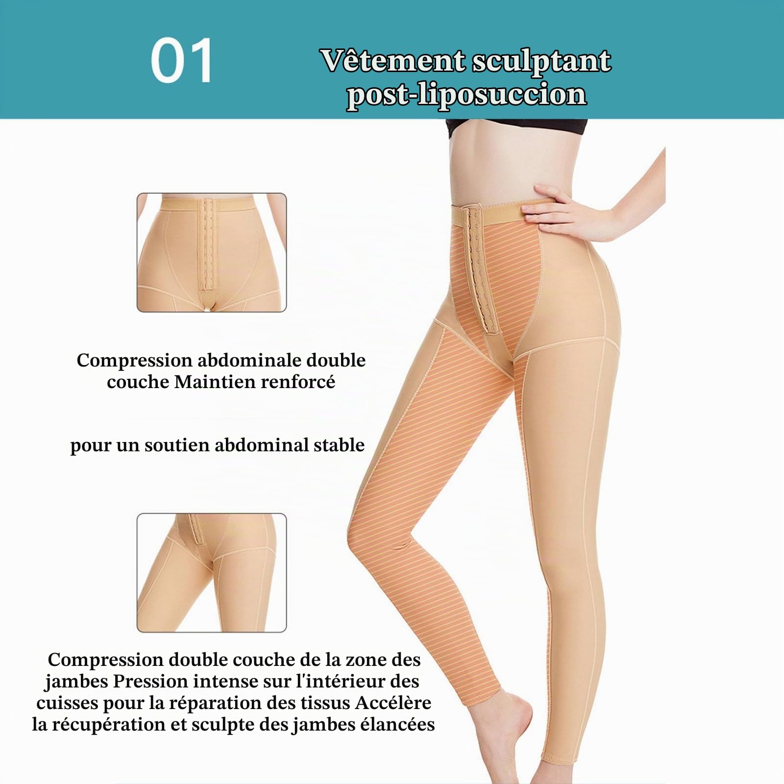 Gaine de Compression Post-opératoire Leggings Amincissants pour les Cuisses et les Fesses Sous-vêtements Sculptants Après une Liposuccion