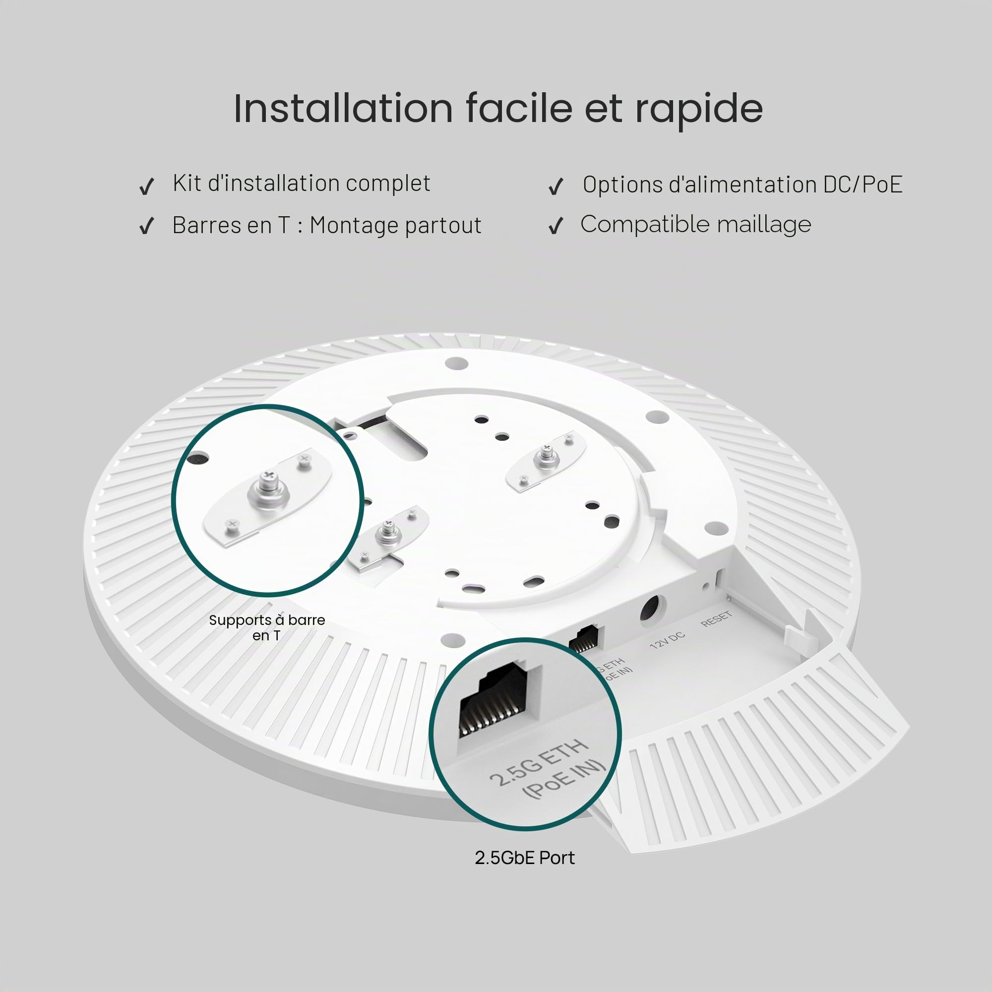 TP-Link Omada EAP770 Point d'accès Wi-Fi 7 BE9300 Tri-Band 6-Stream Port PoE+ 2,5G 320 MHz WPA3 Enterprise