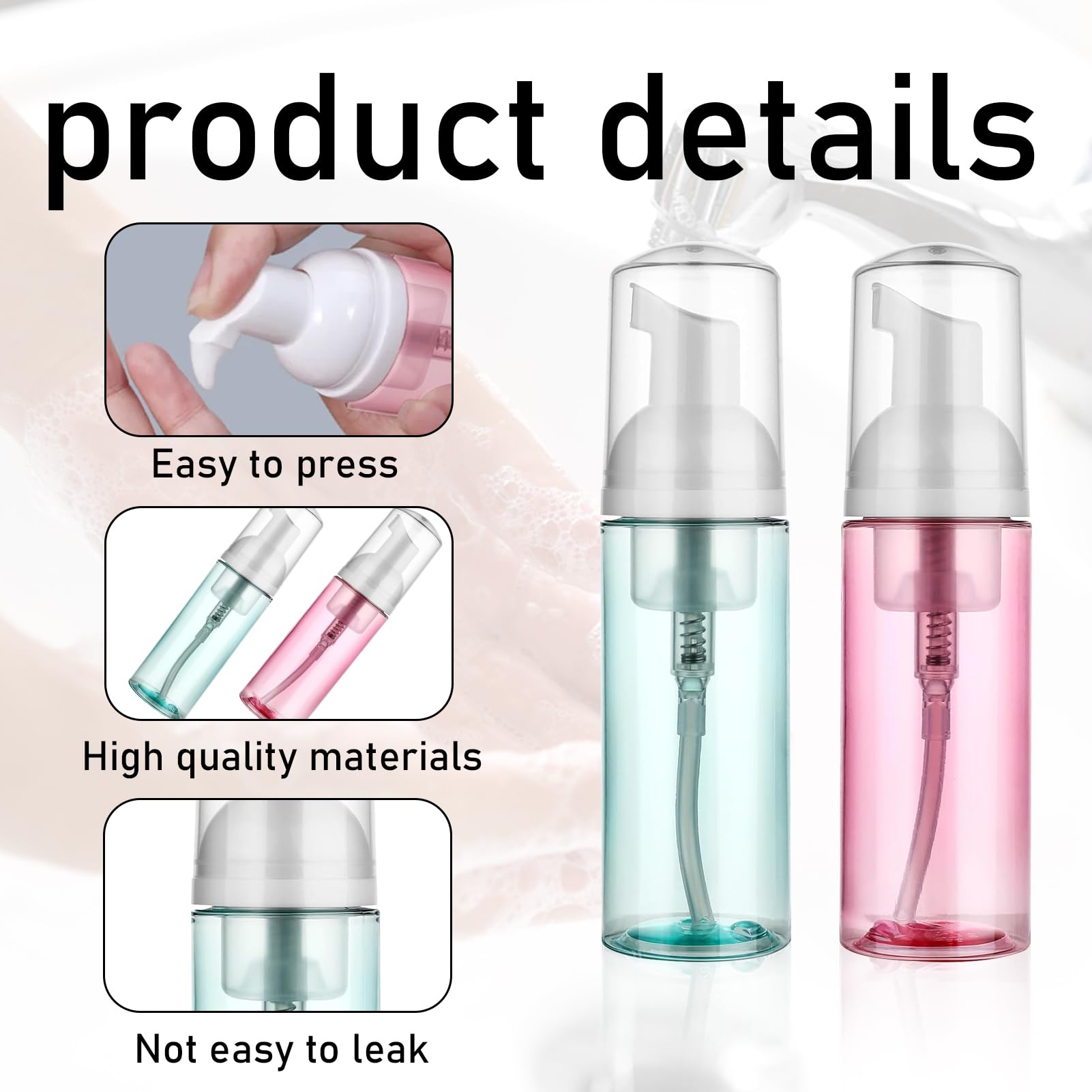 2PCS Foam Pump Bottle Travel Portable Small Size Mousse Foam Soap Dispenser Durable and Sturdy Foam Soap Dispensers Empty for Face Wash Lash Shampoo Skin Care Shampoo Cosmetics Packaging - Image 3