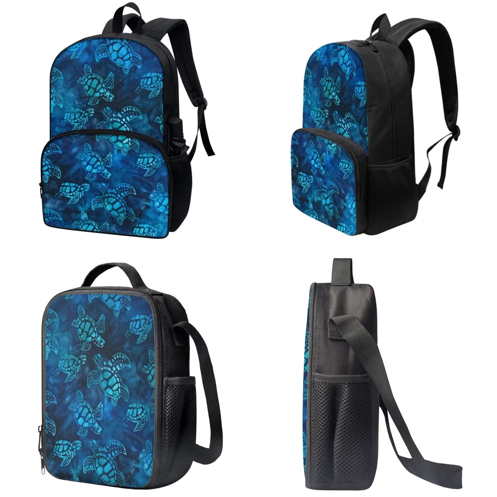 Poceacles Schultasche und Lunchbox-Set für Teenager, Jungen, Grundschule, Büchertasche, Federmäppchen für Grundschulkinder, Blaue Schildkröte, Einheitsgröße