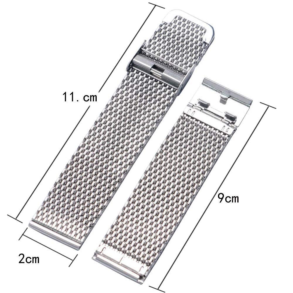 Bracelets de Montre 20mm 22mm Bracelet en Acier Inoxydable en Maille Solide avec Boucle à Crochet Bracelets de Bracelet de Montre en Argent Poli Classique 2.0cm 2.2cm
